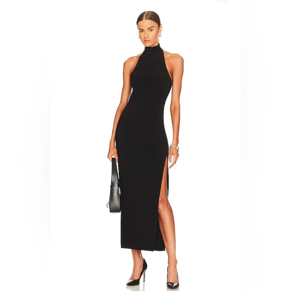 Norma Kamali x REVOLVE Halter Turtle Size Slit Gown in Black size XS